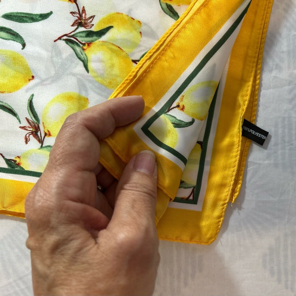 Lemon Print Silk Scarf 70 x 70 cm. Silky Touch for Neck or Bag - Picture 5 of 5